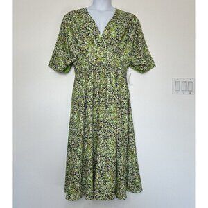 Cottagecore Midi Dress Green‎ ditzy floral Size 14